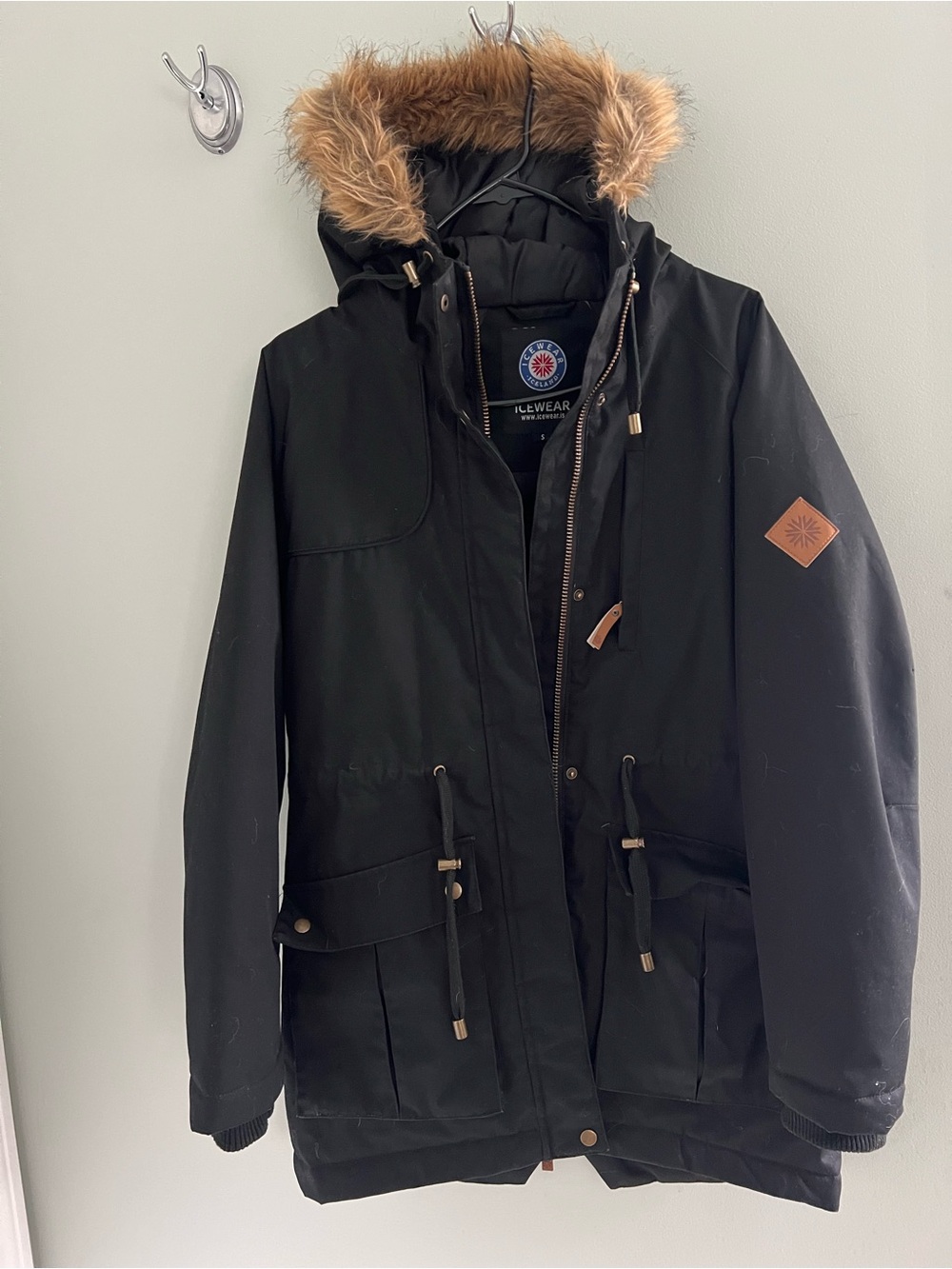 Icewear Black Parka Jacket with Faux Fur Hood